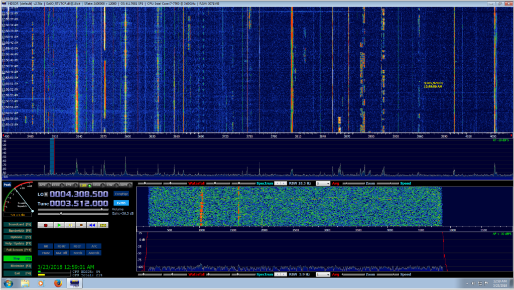 Entire 80 Meter Ham Band viewed in HDSDR