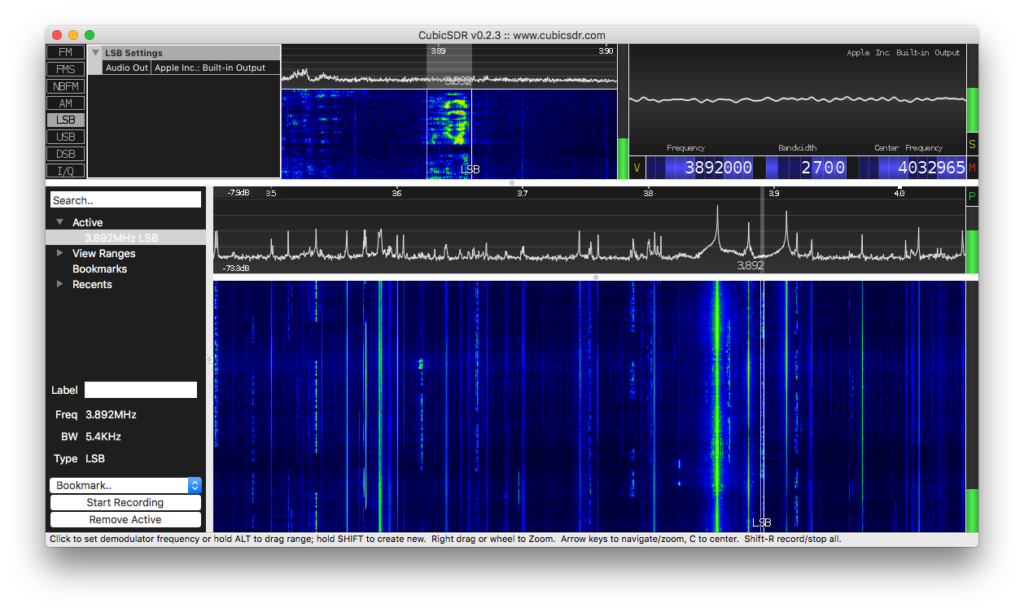 Entire 80 Meter Band viewed in CubicSDR on Mac OSX